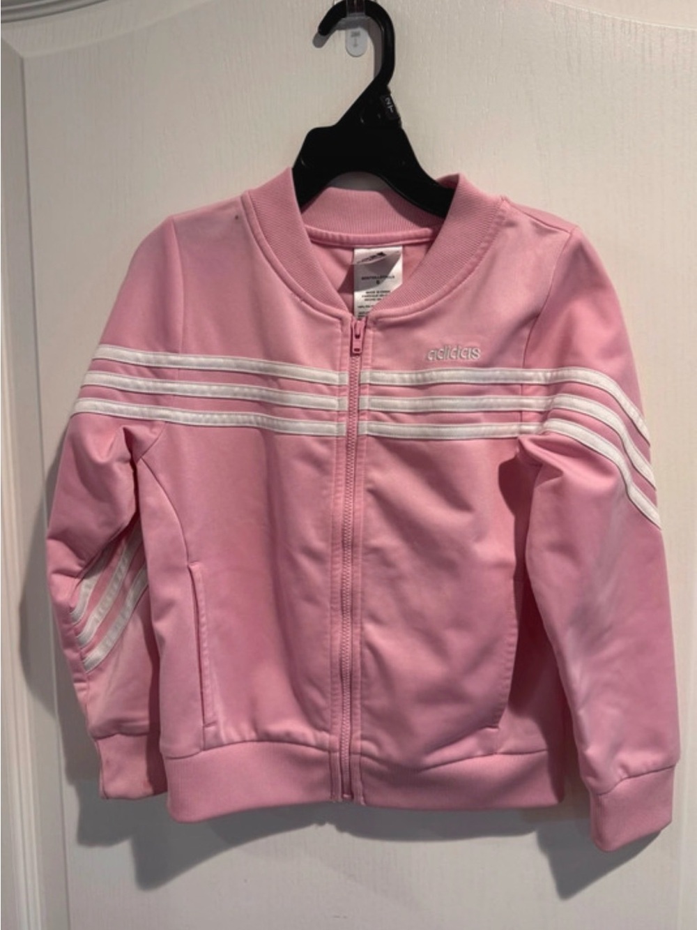 adidas Pink Kids Track Jacket with White Stripes